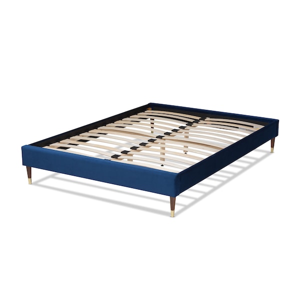 Baxton Studio Volden Blue Velvet Upholstered Full Size Wood Platform Bed Frame - 155-9465