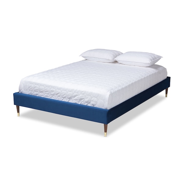 Baxton Studio Volden Blue Velvet Upholstered Full Size Wood Platform Bed Frame - 155-9465