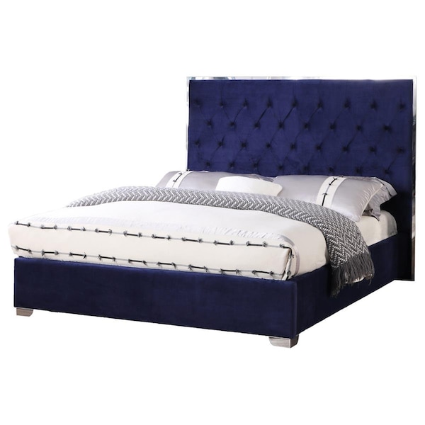 Kd Gabinetes Kressa Upholstered Velour Queen Bed, Blue - KD2812269