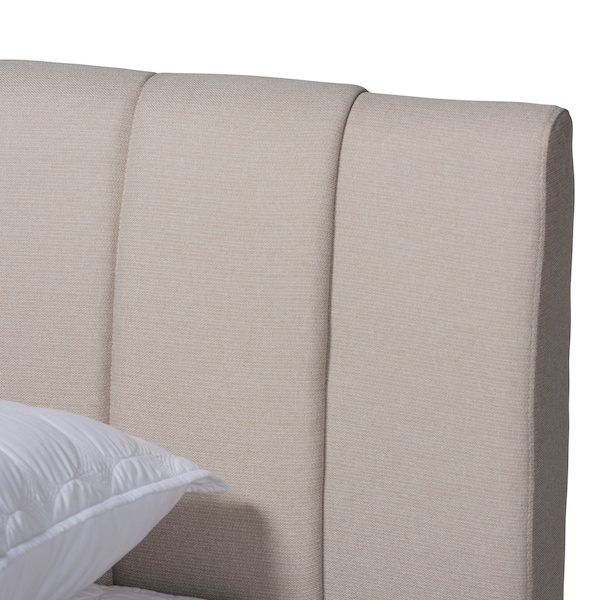 Baxton Studio Brita Beige Upholstered Walnut Finished Wood Queen Size Bed - 157-9565