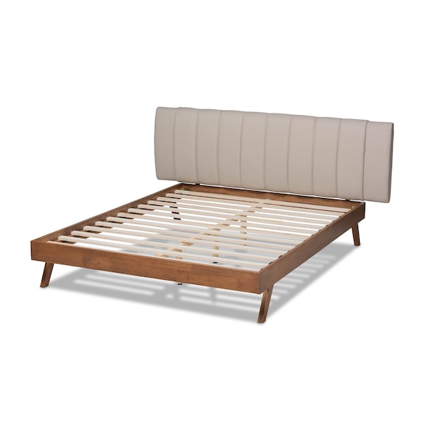 Baxton Studio Brita Beige Upholstered Walnut Finished Wood Queen Size Bed - 157-9565