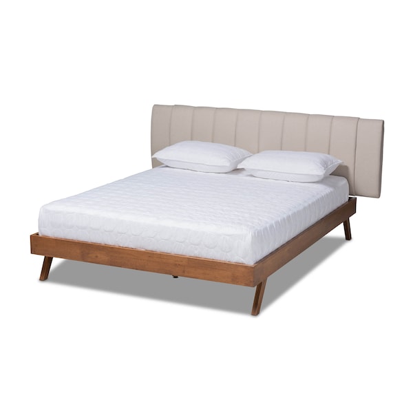 Baxton Studio Brita Beige Upholstered Walnut Finished Wood Queen Size Bed - 157-9565