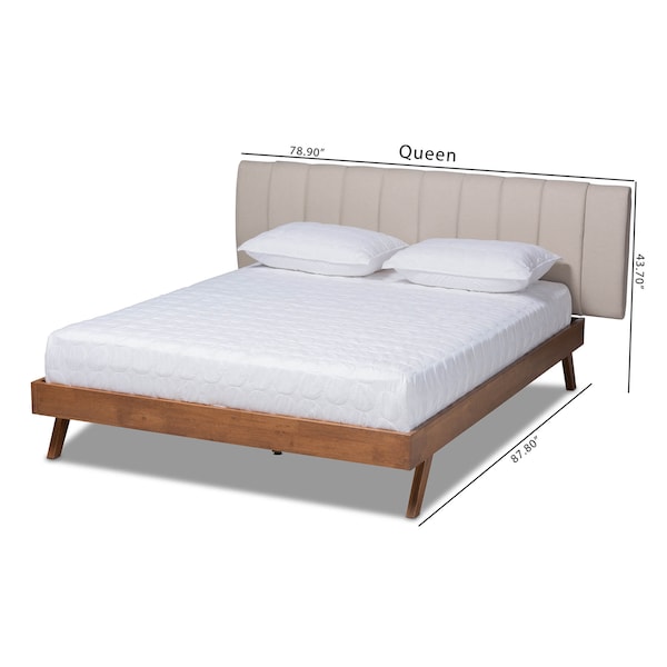 Baxton Studio Brita Beige Upholstered Walnut Finished Wood Queen Size Bed - 157-9565