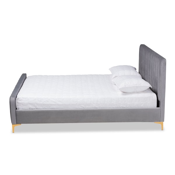 Baxton Studio Nami Modern Glam and Luxe Light Grey Velvet Fabric and Gold Finished King Size Platform Bed - 174-11183-ZORO