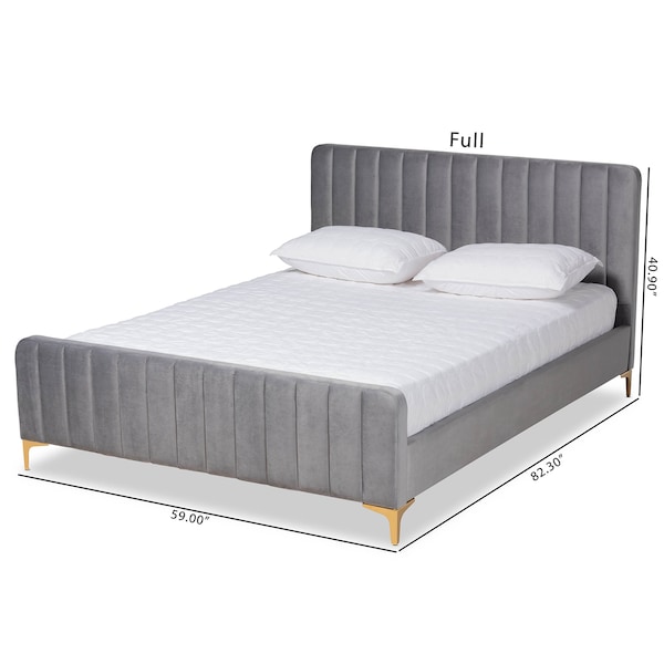 Baxton Studio Nami Modern Glam and Luxe Light Grey Velvet Fabric and Gold Finished King Size Platform Bed - 174-11183-ZORO