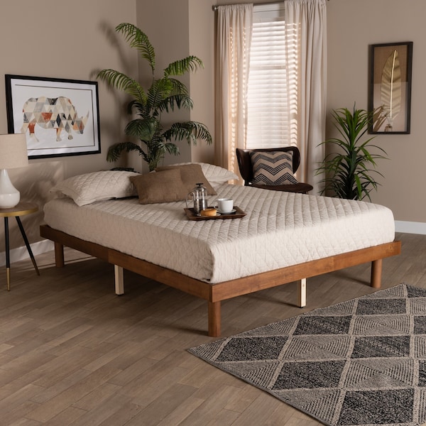 Baxton Studio Winston MidCentury Modern Walnut Brown Finished Wood Queen Size Platform Bed frame - 218-11888-ZORO