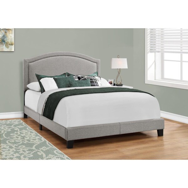 Gfancy Fixtures 51.5 in. Solid Wood Linen MDF & Foam Queen Size Bed with a Chrome Trim - GF3657234