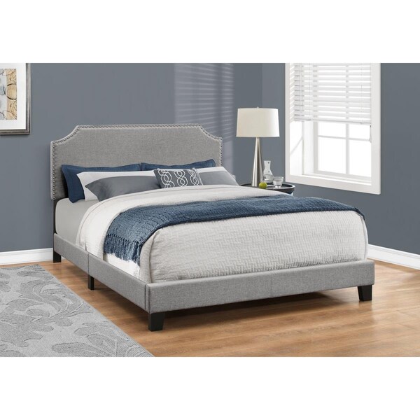 Homeroots 45.5 in. Solid Wood Linen MDF & Foam Queen Size Bed with a Chrome Trim - 333295