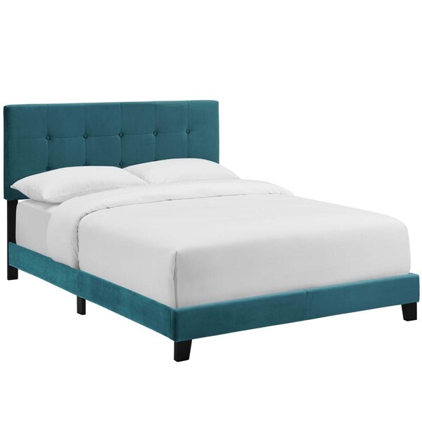Modway Furniture Amira Queen Upholstered Velvet Bed - Sea Blue, 45.5 x 64.5 x 84.5 in. - MOD-5867-SEA