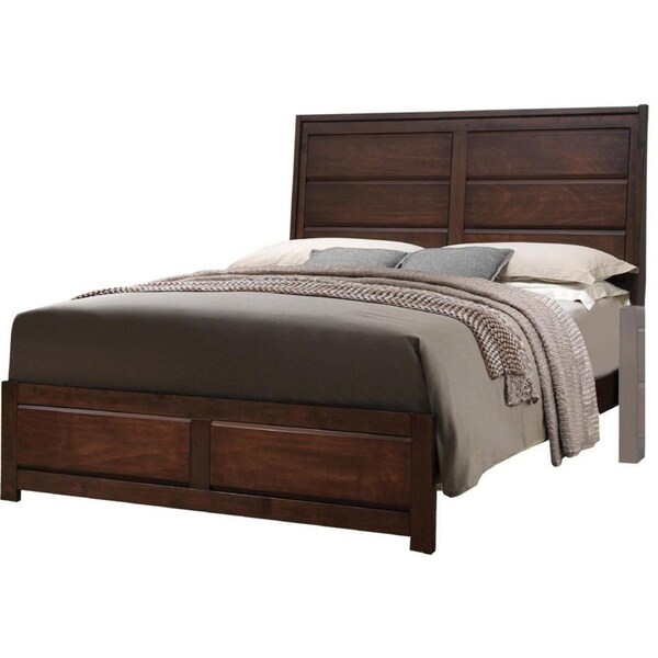 Benjara Raised Panel Design Wooden Eastern Bed with Sleek Legs, Walnut Brown - King Size - BM225057