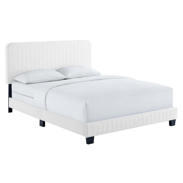 Modway Furniture Celine Channel Tufted Performance Velvet Full Bed, White - MOD-6331-WHI