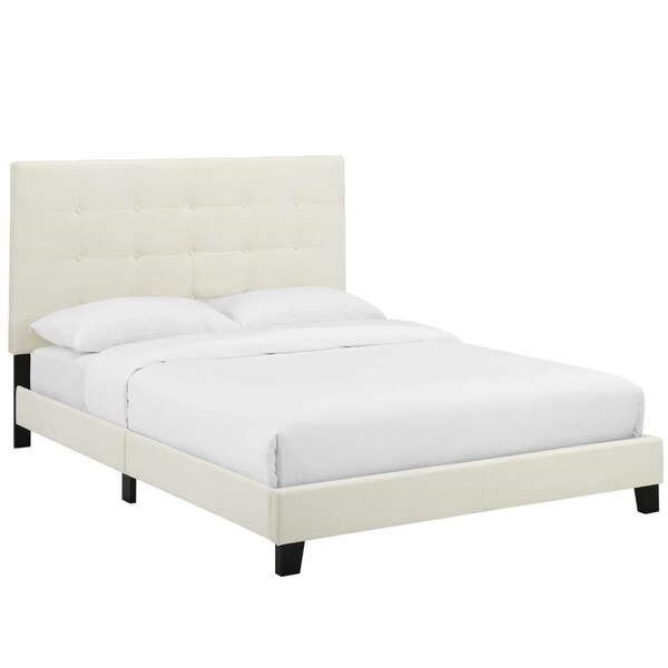 Modway Furniture Melanie Tufted Button Upholstered Performance Velvet Platform Bed, Ivory - Full Size - MOD-5819-IVO