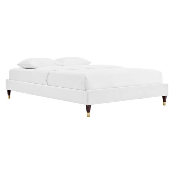 Modway Furniture Harlow Performance Velvet Platform Bed Frame, White - King Size - MOD-6271-WHI