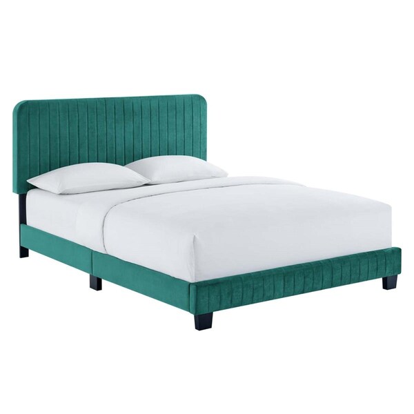 Modway Furniture Celine Channel Tufted Performance Velvet Full Size Platform Bed, Teal - MOD-6335-TEA