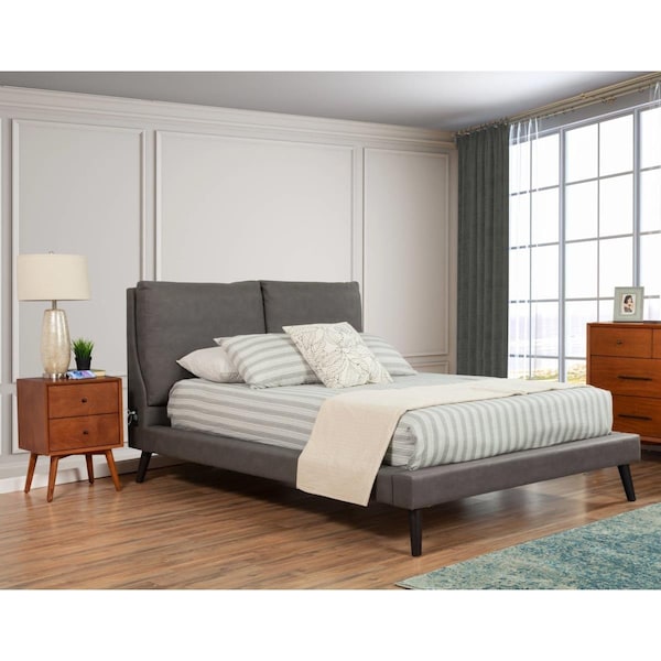 Templeton Gabriela Platform Bed, Grey Upholstery, Black Legs - Full Size - TE2750831