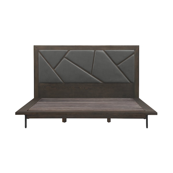 Armen Living Marquis 4 Piece King Size Platform Bed Frame Bedroom Set in Oak Wood with Faux Leather Headboard - SETMUBDGRKG4A
