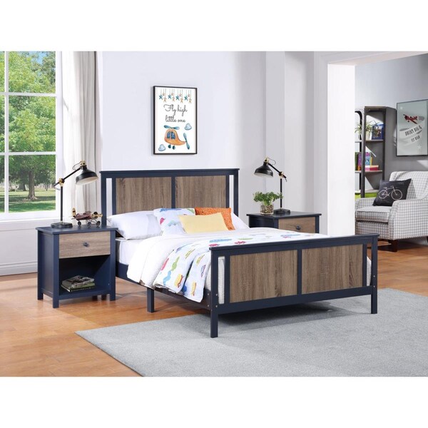 Kd Muebles De Comedor Connelly Reversible Panel Full Size Bed Midnight Blue & Vintage Walnut - KD3532926