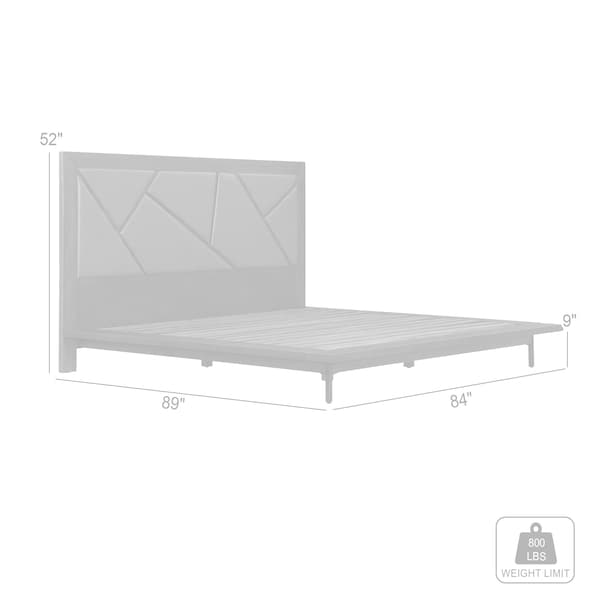 Armen Living Marquis King Size Platform Bed Frame in Oak Wood with Faux Leather Headboard and Black Metal Legs - LCMUBDGRKG