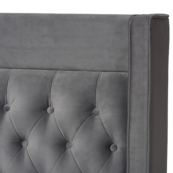 Baxton Studio Valery Gray Velvet Queen Size Platform Bed with Gold-Finished Legs - 152-9010