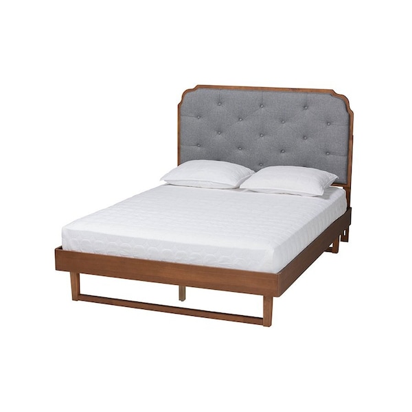 Baxton Studio Roald Mid-Century Modern Grey Fabric and Walnut Brown Wood King Size Platform Bed - 246-12645-9412-ZORO