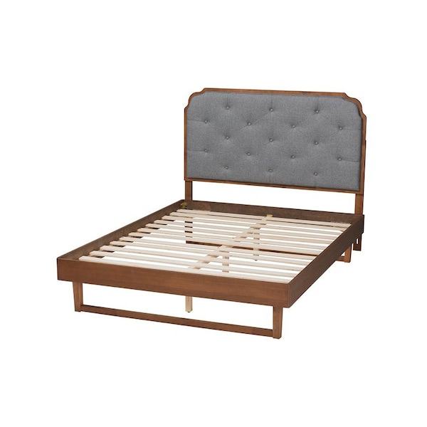 Baxton Studio Roald Mid-Century Modern Grey Fabric and Walnut Brown Wood King Size Platform Bed - 246-12645-9412-ZORO