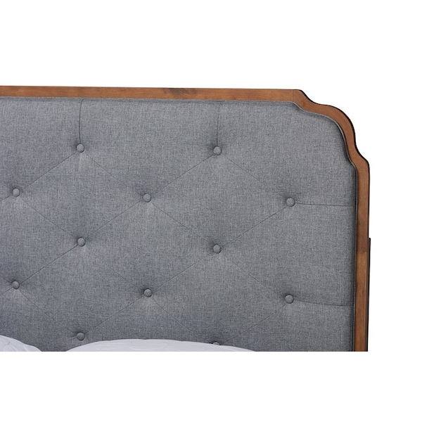 Baxton Studio Roald Mid-Century Modern Grey Fabric and Walnut Brown Wood King Size Platform Bed - 246-12645-9412-ZORO