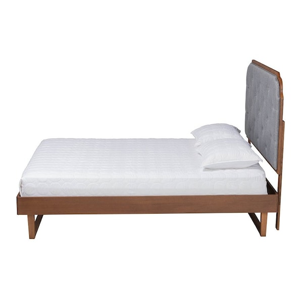 Baxton Studio Roald Mid-Century Modern Grey Fabric and Walnut Brown Wood King Size Platform Bed - 246-12645-9412-ZORO
