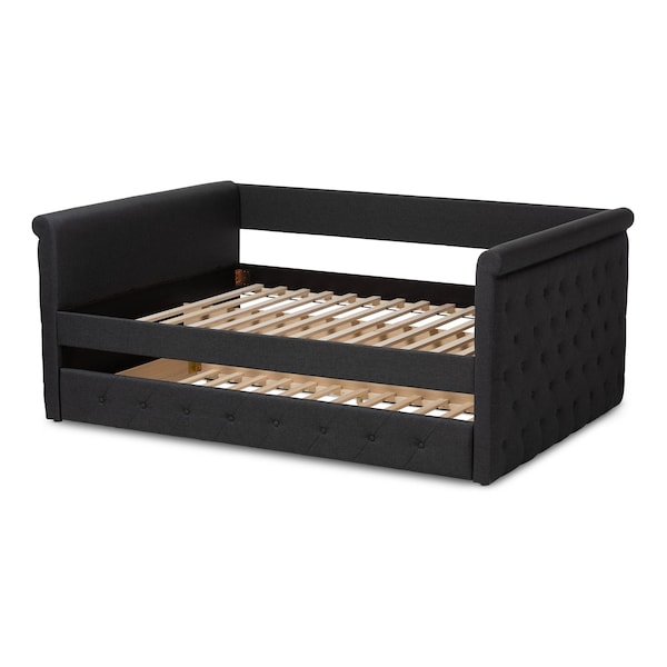 Baxton Studio Alena Dark Grey Upholstered Queen Size Daybed with Trundle - 147-8727