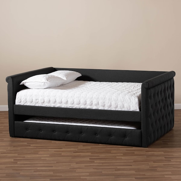 Baxton Studio Alena Dark Grey Upholstered Queen Size Daybed with Trundle - 147-8727