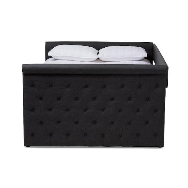 Baxton Studio Alena Dark Grey Upholstered Queen Size Daybed with Trundle - 147-8727