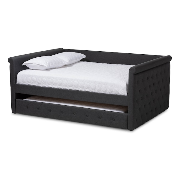 Baxton Studio Alena Dark Grey Upholstered Queen Size Daybed with Trundle - 147-8727
