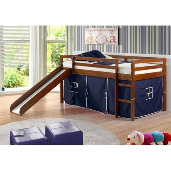 Pivot Direct Pivot Direct PD-750TE-B Twin Size Tent Loft with Slide & Slat-Kits Mattress Ready - Light Espresso & Blue - PD_750TE_B