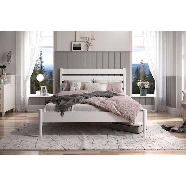 Ecoflex Furniture Mid-Century Modern Platform Bed, - Queen Size - White Finish - MD1203