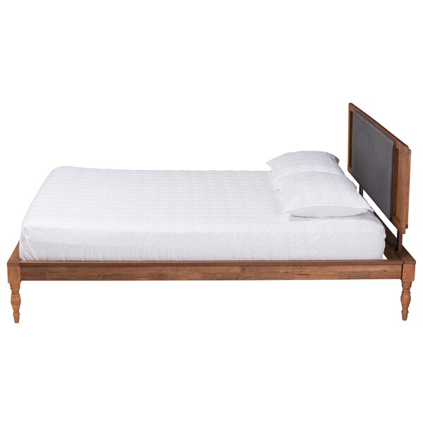 Baxton Studio Eliseo Mid-Century Modern Dark Grey Fabric and Walnut Brown Finished Wood King Size Platform Bed - 239-12637-9822-ZORO