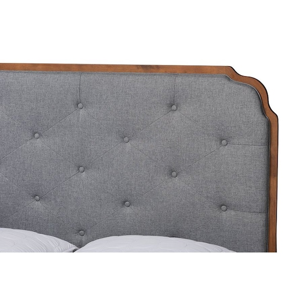 Baxton Studio Lorana Mid-Century Modern Grey Fabric and Walnut Brown Wood King Size Platform Bed - 246-12645-9409-ZORO