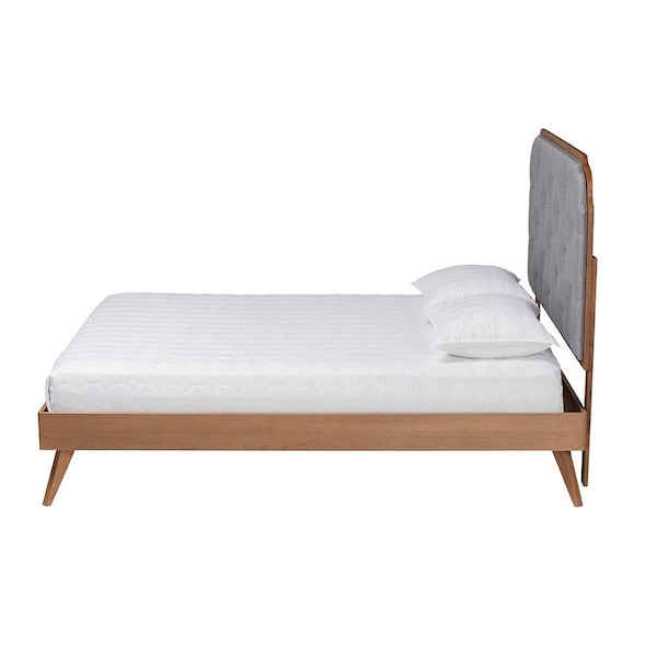 Baxton Studio Lorana Mid-Century Modern Grey Fabric and Walnut Brown Wood King Size Platform Bed - 246-12645-9409-ZORO