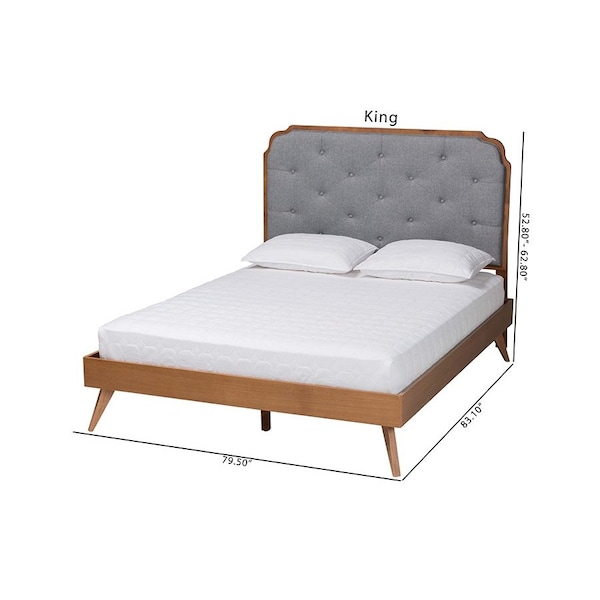Baxton Studio Lorana Mid-Century Modern Grey Fabric and Walnut Brown Wood King Size Platform Bed - 246-12645-9409-ZORO