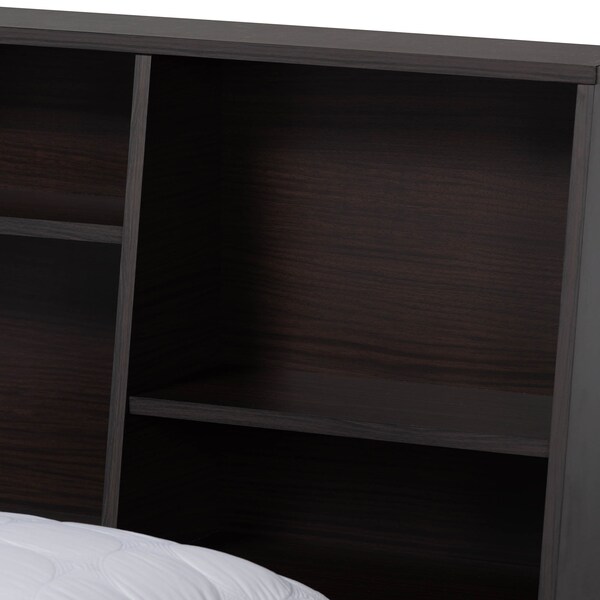 Baxton Studio Geoffrey Dark Brown Wood Queen Size Platform Storage Bed with Shelves - 164-10513
