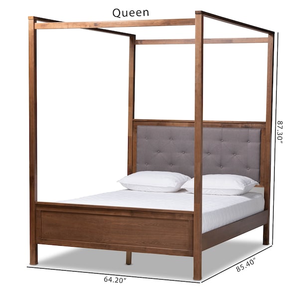 Baxton Studio Natasha Grey Upholstered and Walnut Wood Queen Size Platform Bed - 165-10716