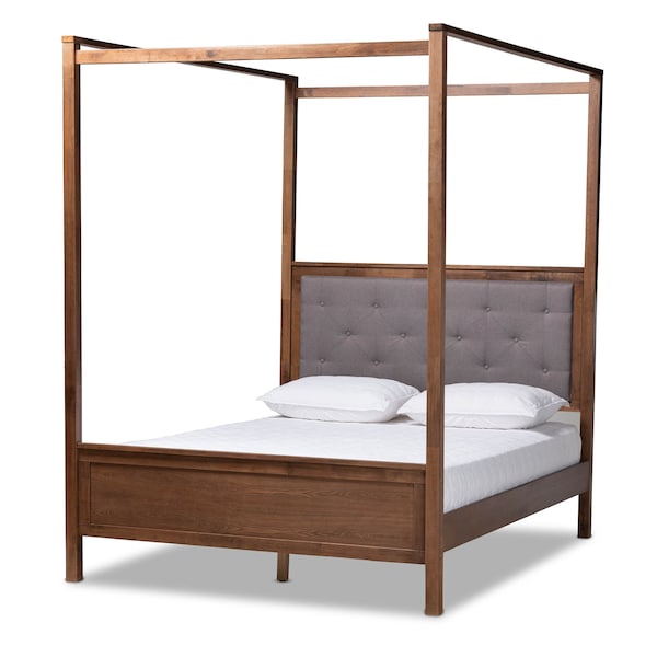 Baxton Studio Natasha Grey Upholstered and Walnut Wood Queen Size Platform Bed - 165-10716