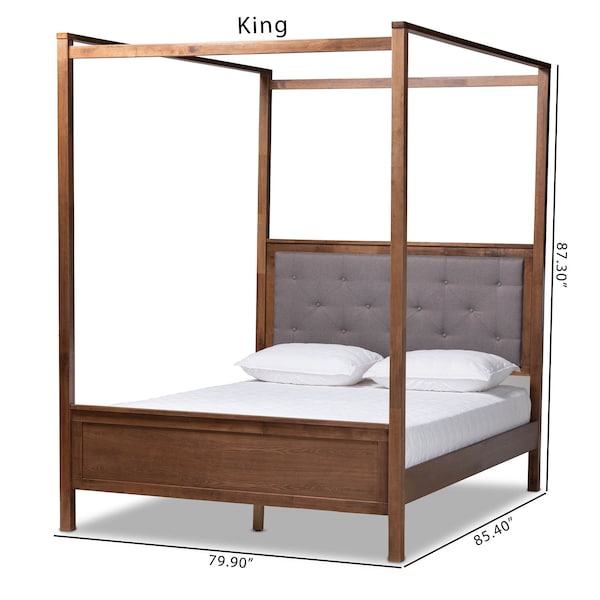 Baxton Studio Natasha Grey Upholstered and Walnut Wood Queen Size Platform Bed - 165-10716