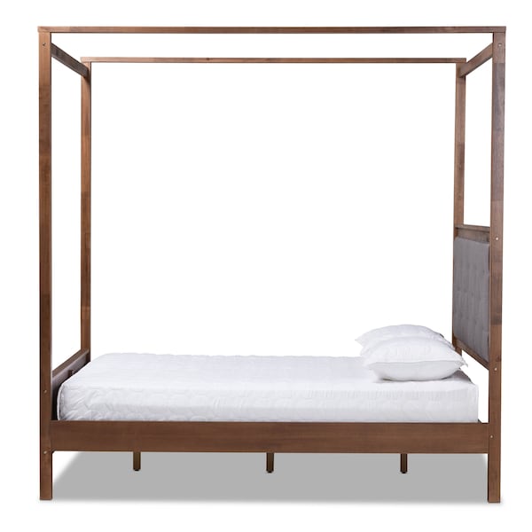 Baxton Studio Natasha Grey Upholstered and Walnut Wood Queen Size Platform Bed - 165-10716