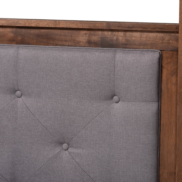 Baxton Studio Natasha Grey Upholstered and Walnut Wood Queen Size Platform Bed - 165-10716