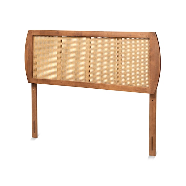 Baxton Studio Harris Mid-Century Modern Ash Walnut Finished Wood and Synthetic Rattan Queen Size Headboard - 181-11117-ZORO