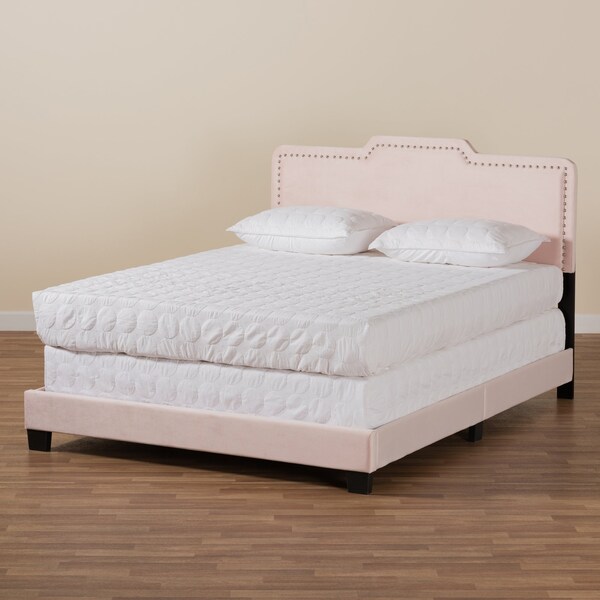 Baxton Studio Benjen Modern and Contemporary Glam Light Pink Velvet Fabric Queen Size Panel Bed - 183-11264-ZORO