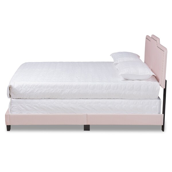 Baxton Studio Benjen Modern and Contemporary Glam Light Pink Velvet Fabric Queen Size Panel Bed - 183-11264-ZORO