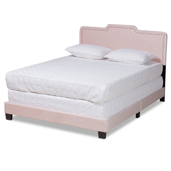 Baxton Studio Benjen Modern and Contemporary Glam Light Pink Velvet Fabric Queen Size Panel Bed - 183-11264-ZORO