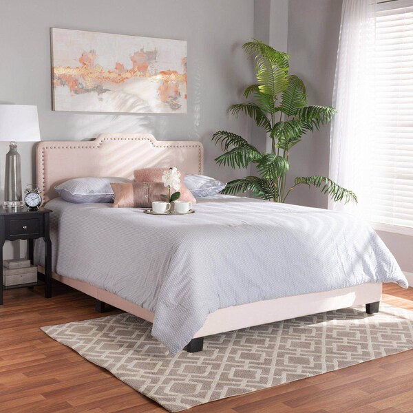 Baxton Studio Benjen Modern and Contemporary Glam Light Pink Velvet Fabric Queen Size Panel Bed - 183-11264-ZORO