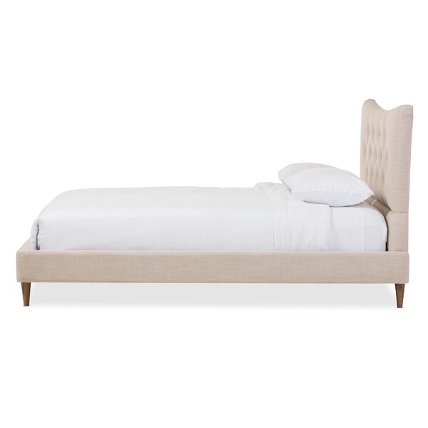 Baxton Studio Hannah Mid-Century Modern Beige Linen Queen Size Platform Bed - 125-7008
