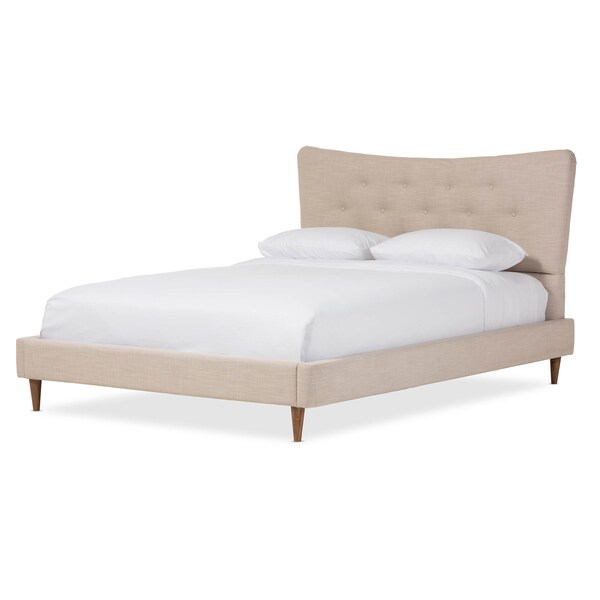 Baxton Studio Hannah Mid-Century Modern Beige Linen Queen Size Platform Bed - 125-7008